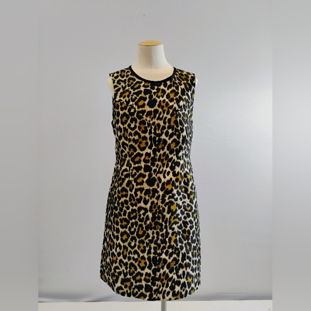 J.Crew Women’s Leopard Print Sheath Dress Size 10 Sleeveless Knee Length